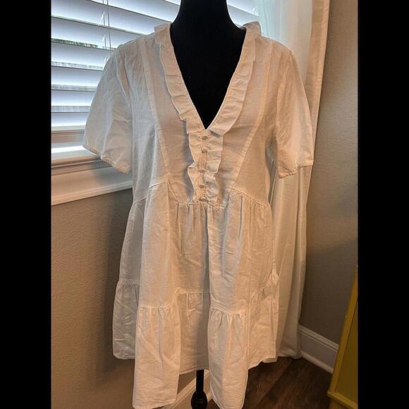 Zara White Babydoll Dress, Knee Length, Ruffle Detai & Gathered Short Sleeves. S - Picture 8 of 11